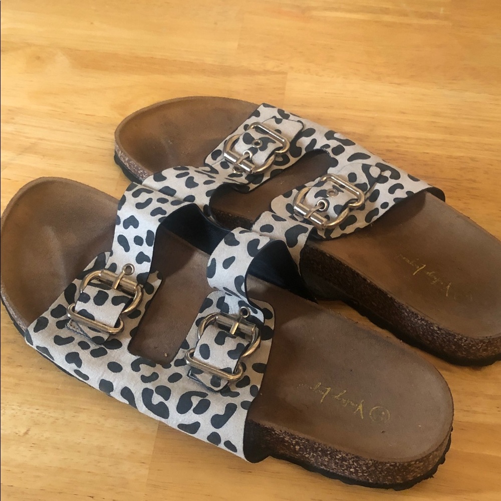 Woman’s Leopard Print slip on Buckle Sandals